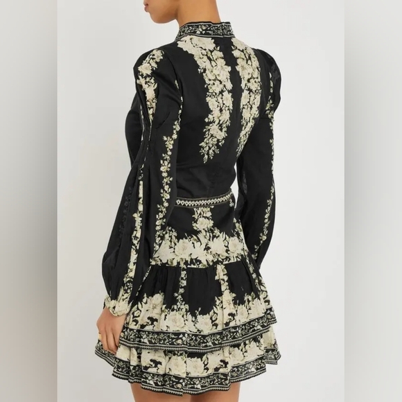 Alice + Olivia cotton valencia min Black and Cream Long Sleeve Dress - Picture 8 of 16